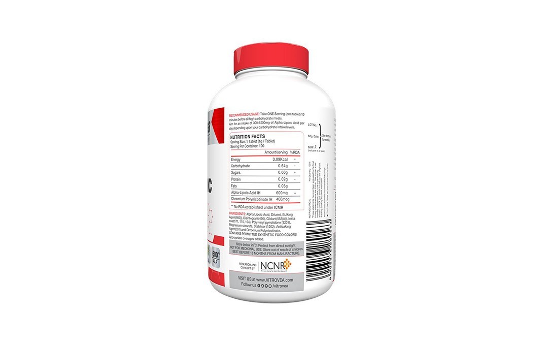 Vitrovea Carb Control Alpha Lipoic Acid+ Double Strength   Plastic Bottle  100 pcs